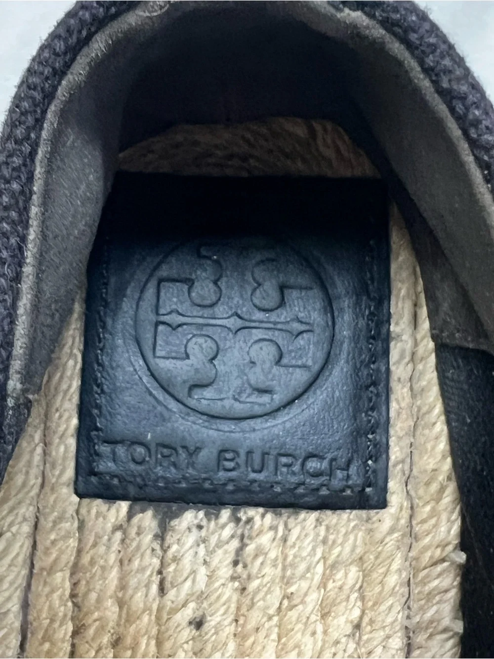Tory Burch 5.5 6 Black Canvas Leather Logo Cap Toe Espadrille Flats Luxe Travel